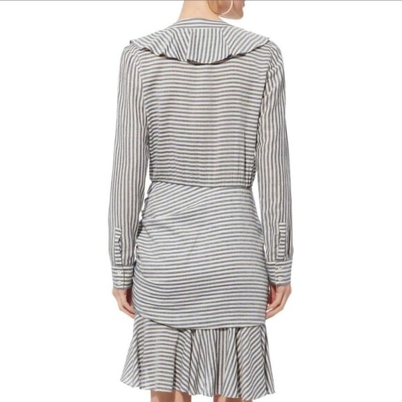 Veronica Beard Kai Ruffle Swiss Dot  grey white stripe blue dot print size 2 - Picture 15 of 16